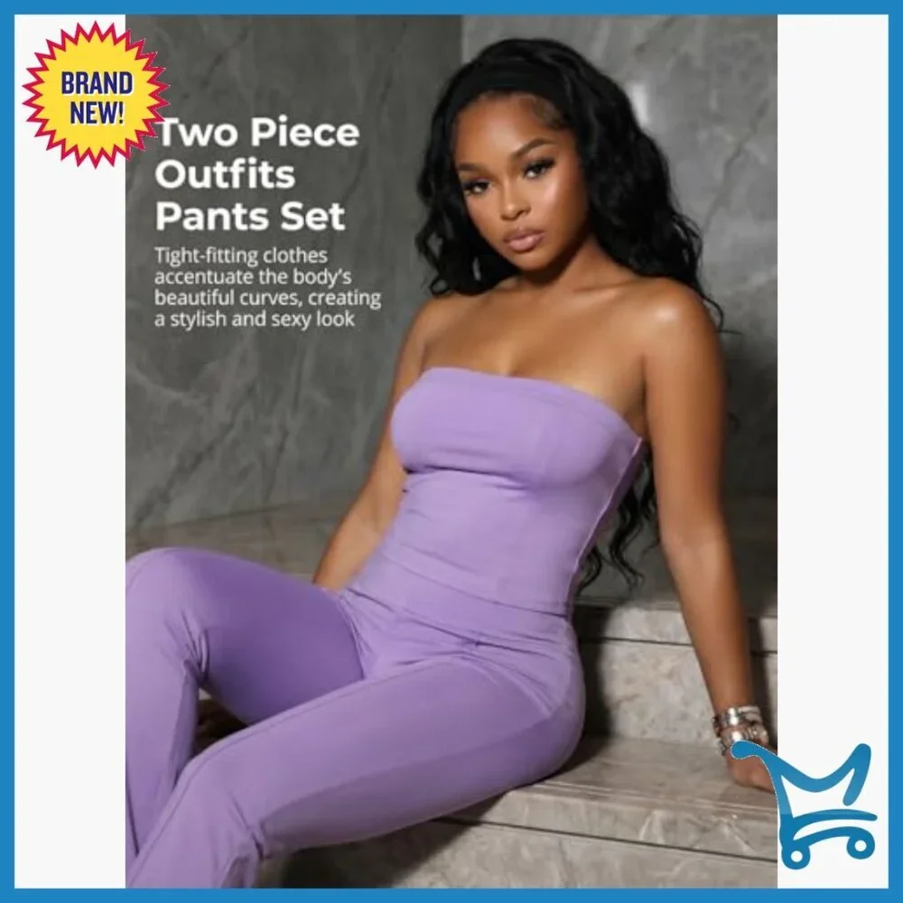 Strapless Tube Crop Top Flared Pants Set 2 Piece Outfit Women's Tracksuit